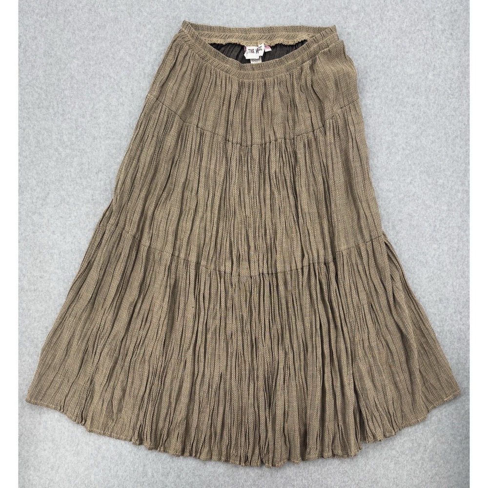 Vintage‎ On The Verge Crinkle Maxi Skirt Brown Textured Made USA Size L